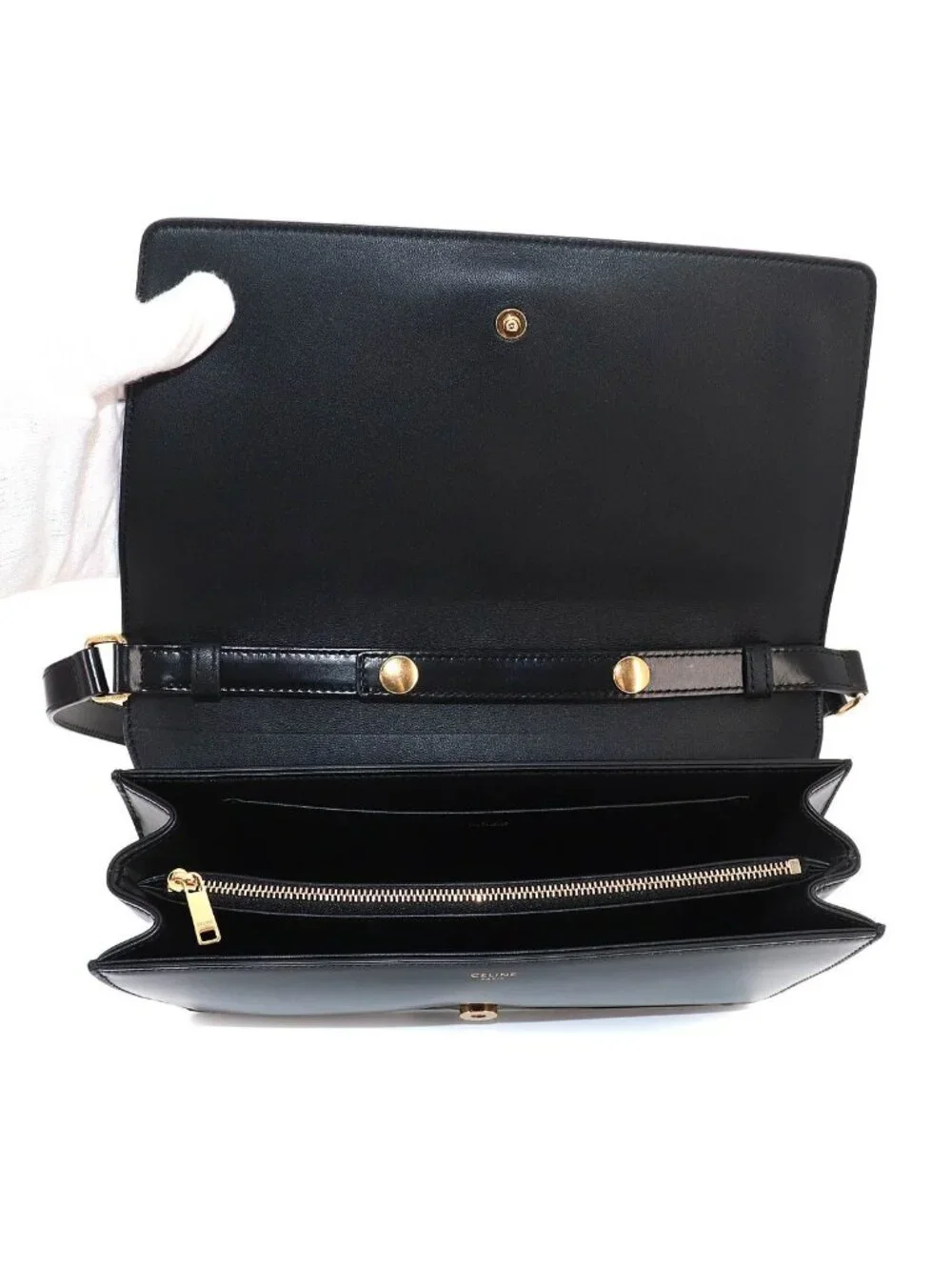 Celine Triomphe Trapeze 2-Way Shoulder Clutch Leather Black